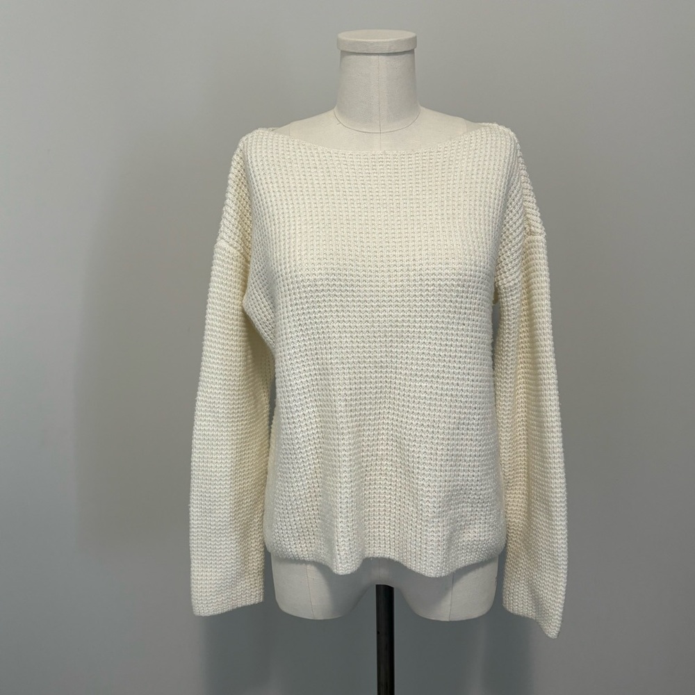 Lord & Taylor Cream Waffle Knit Boat Neck Sweater Size S
